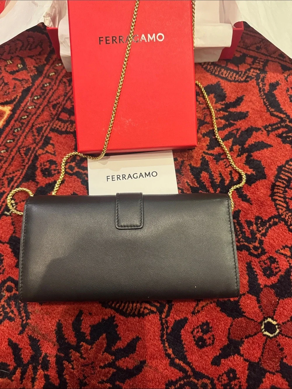 Salvatore Ferragamo Black Leather Wallet with Gold-Tone Clasp